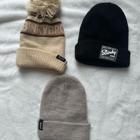 Binky Bro Kids + Slouch Beanie Hat Set - Black Beige Tan